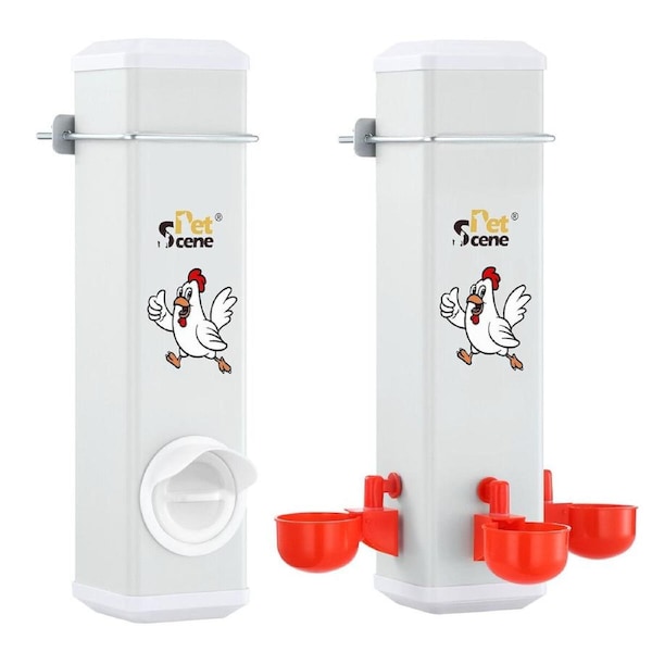Chicken Bird Feeder Water Dispenser Automatic Waterer Poultry Food Drinker 4L Auto Gravity Fed Hen Chook Chick Duck Feeding Drinking Cups Coop Run PVC