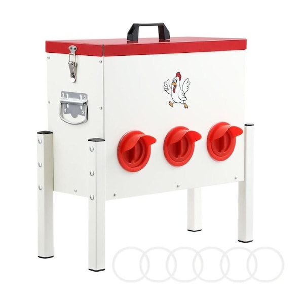 Chicken Bird Feeder 12L Automatic Gravity Food Dispenser 6 PVC Ports Poultry Chook Feeding Water Rat Rodent Proof Galvanised Steel Height Adjustable
