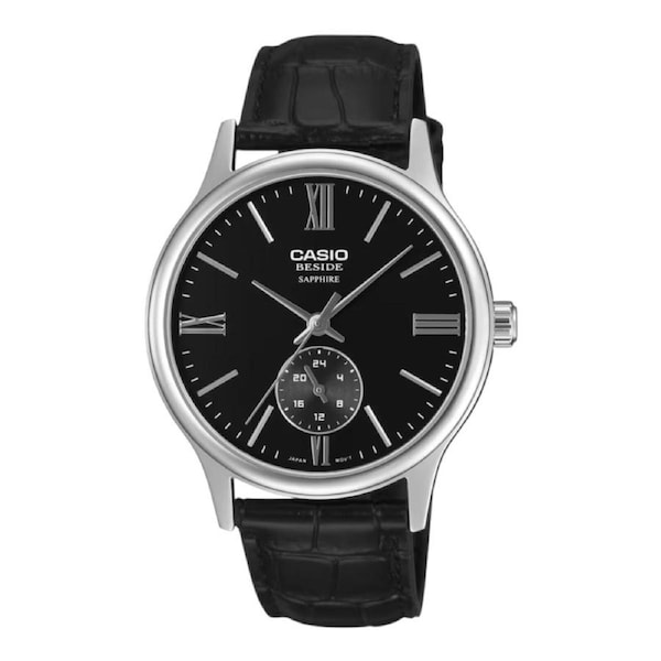 Casio BMS-100L-1AV Mens Watch Black Dial Black Leather Sapphire 50M