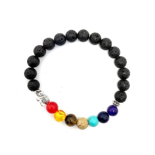 Aruma Life Handcrafted 7 Chakra Lava Rock Bracelet for Essential Oil Diffusion