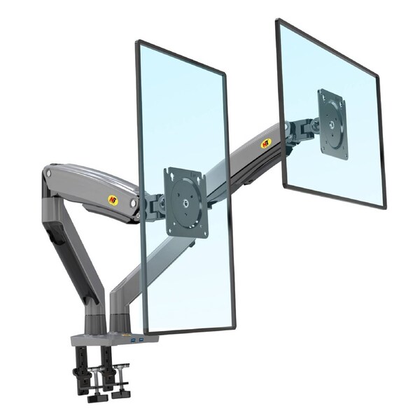 NEW G75 Model Dual Monitor Screen Desktop Monitor Mount, 3-12kg per arm, Gunmetal Grey
