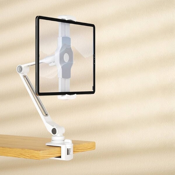 White Clamp-On Quick-Release Ipad Tablet & Phone Stand LD-205W