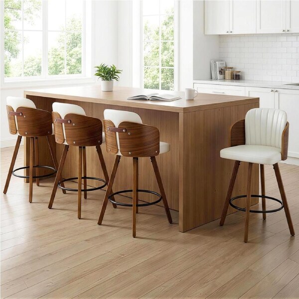 Artiss 58cm Wooden Bar Stools Set of 4 Swivel Kitchen Counter Stool Chair with PU Seat Backrest