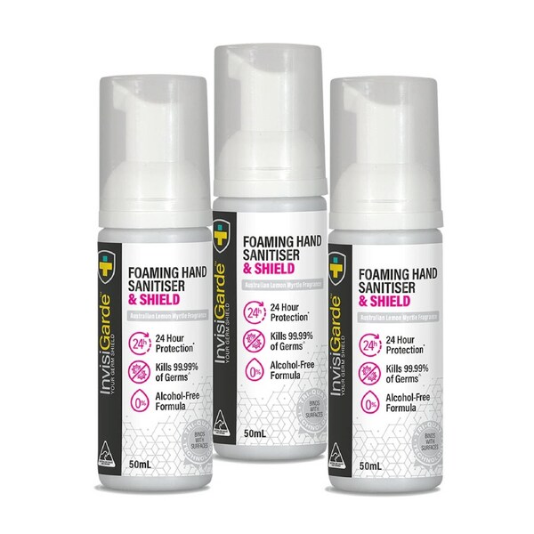 InvisiGarde Non-Drying Foaming Hand Sanitiser & Shield 50mL - 3 Pack