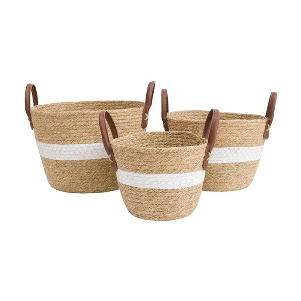 3pc LVD Newport Woven Storage Basket Set Small/Med/Large W/ Handles Tan/Brn/Wh