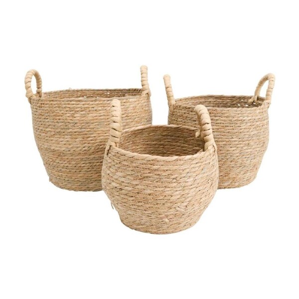3pc LVD Bahamas Woven Storage Basket Set Small/Med/Large W/ Handles Natural