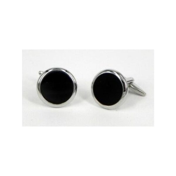 Formalaties Premum Luxury Cufflink Set in Black/Silver Round Circle (Gift Boxed)