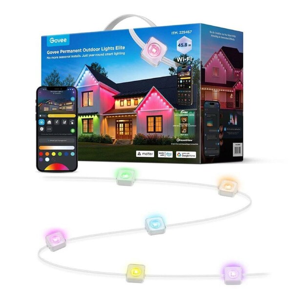 Govee 45m Permanent Outdoor Lights - RGBIC, IP67 Waterproof, Smart Control