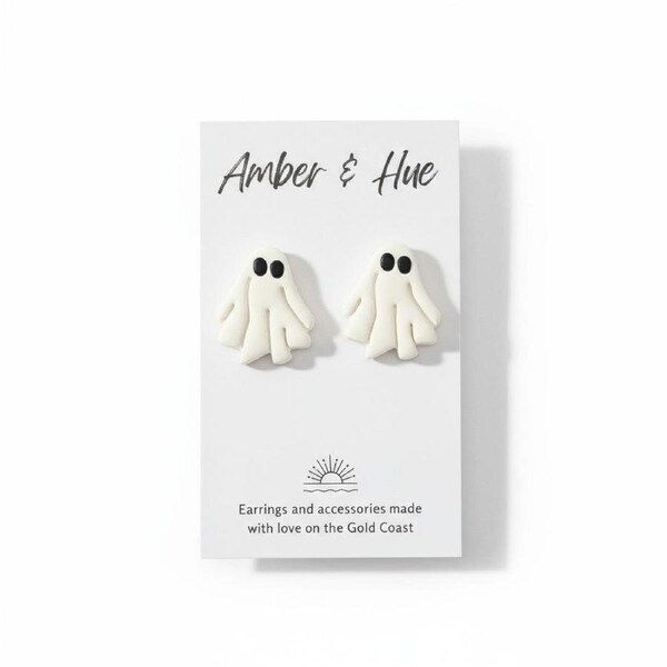 Amber and Hue Studio - White Ghost Stud Halloween Earrings Set