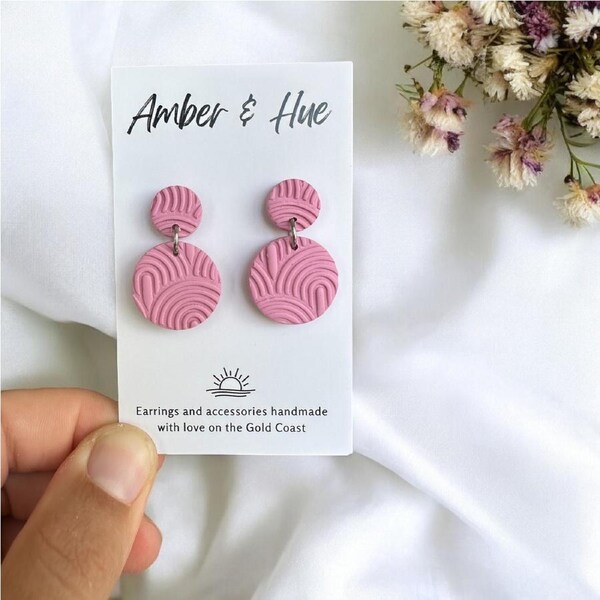 Pink Round Textured Earrings