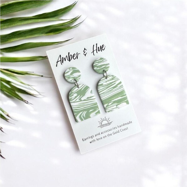 Sage Green and White Large Arch Dangles