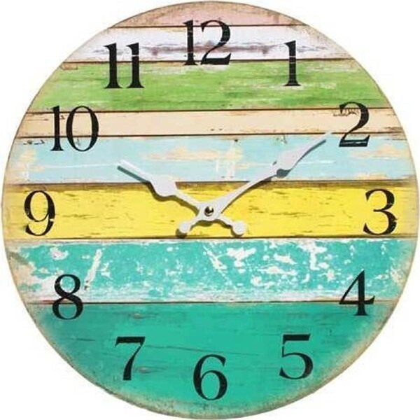 LVD Weathered Wood Coastal Coloured Board Home Decor Wall Clock 34x34x3cm