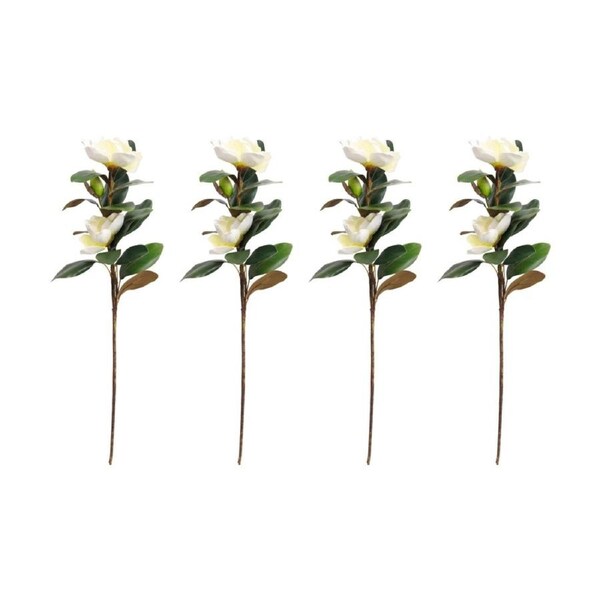 4PK LVD Artificial Real Touch Magnolia Stem/Branch Decor 90cm Green/White/Brown
