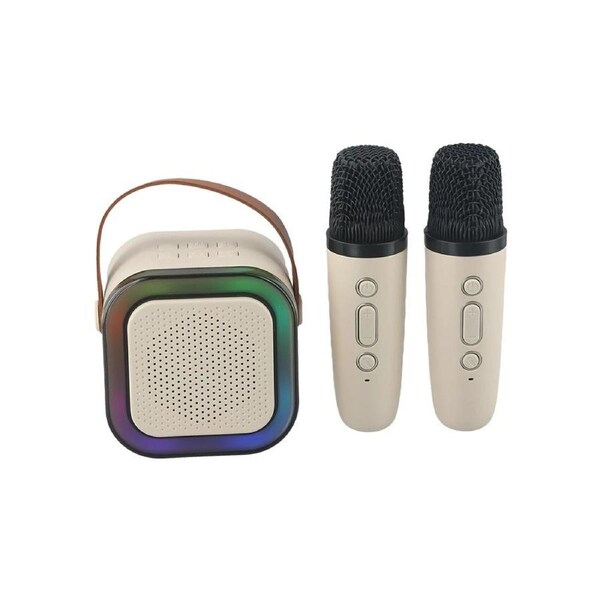 Wireless Karaoke Speaker Microphone System Bluetooth with Handheld Mic Home KTV Beige