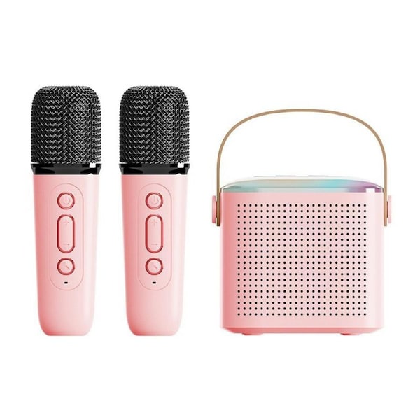 Wireless Karaoke Speaker Microphone System Bluetooth with Handheld Mic Home KTV Pink