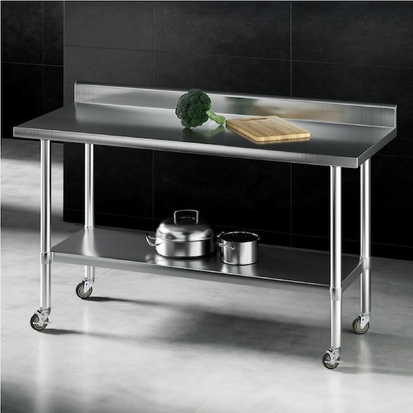 Cefito Stainless Steel Kitchen Bench w/ Splashback Work Table Prep Bench Commercial 1500x600MM 430