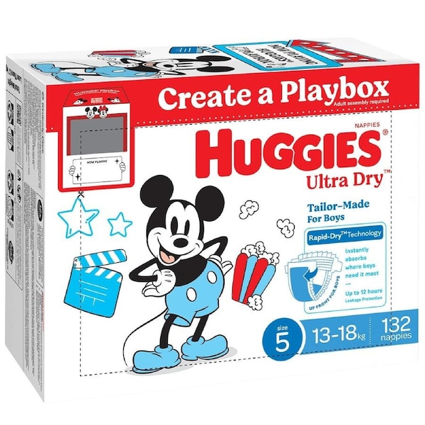 Huggies Boys' Ultra Dry Nappies Size 5 Walker (13-18kg) 132 Nappies