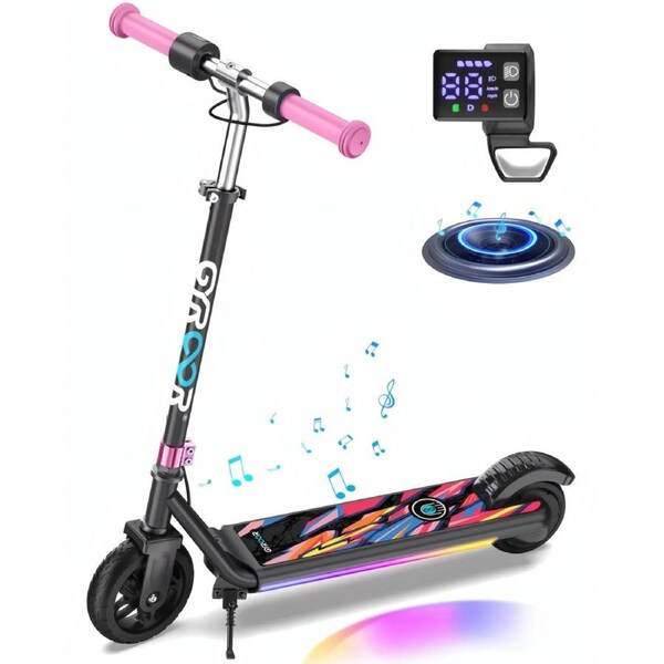 GYROOR H30 Max Kids Electric Scooter With Bluetooth Beats - Pink