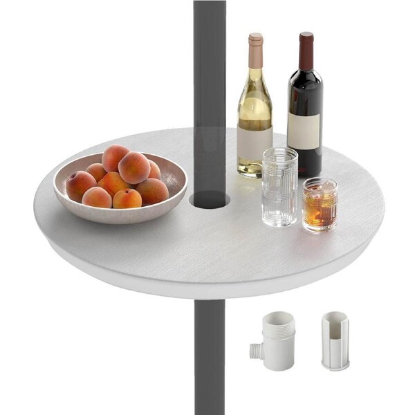 Costway Adjustable Round Umbrella Table Tray w/Umbrella Pole 50cm Outdoor Patio Side Table Poolside Beach Garden