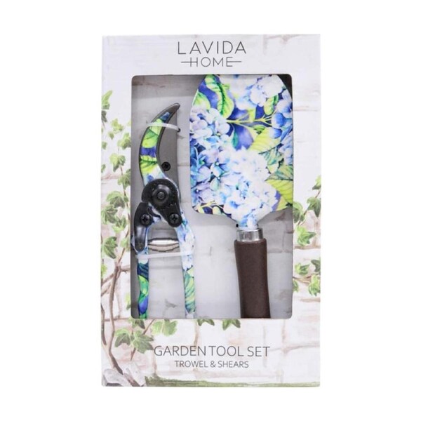 2pc LVD Outdoor Yard Gardening/Planting Trowel & Secateurs Tool Set Hydrangea