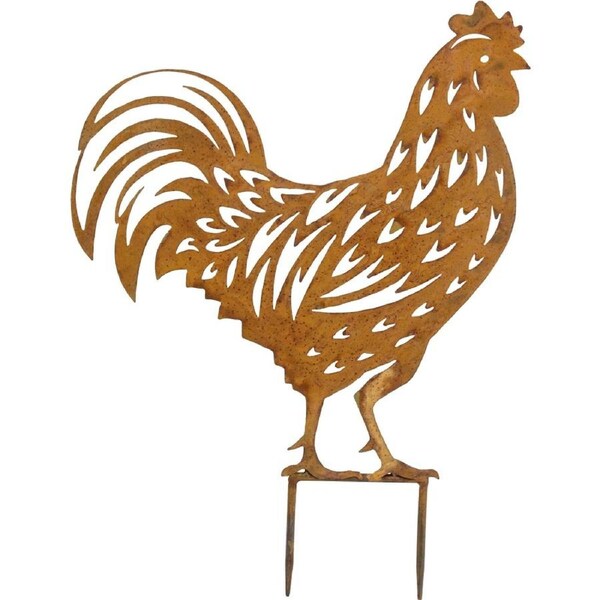 LVD Rustic-Coated Metal Large Rooster Garden Stake Decor Ornament 48x35x1cm