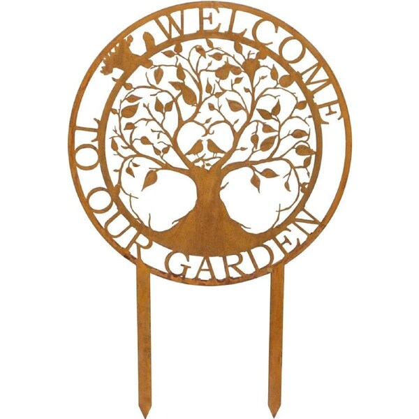 LVD Rustic-Coated Metal Welcome Garden Stake Decor Ornament 80x53x0.64cm
