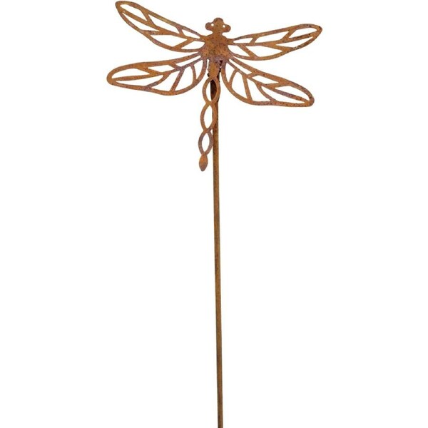 LVD Rustic-Coated Metal Dragonfly Garden Stake Ornament Set 86x12x3cm