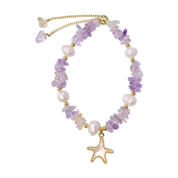 LVD Pearl Beaded Bracelet Wrist Jewellery Accessory W/ Extender Amethyst/Gold