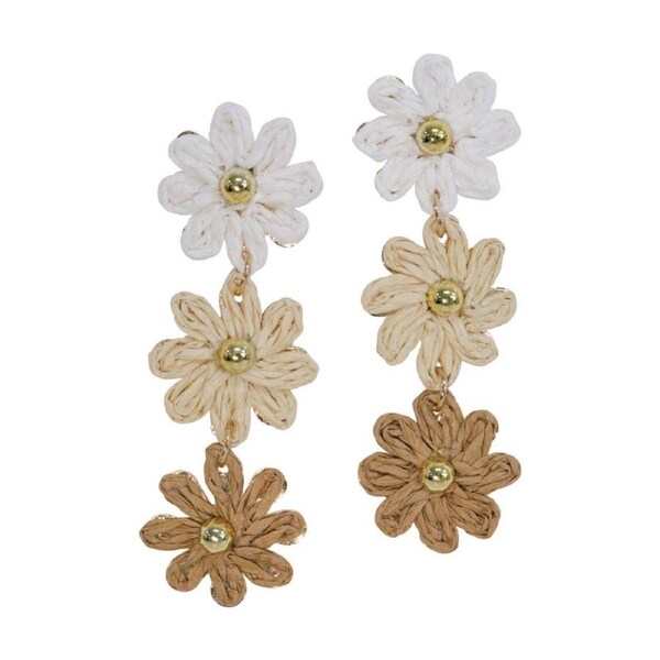 LVD Womens Daisy Chain Gold-Plated & Natural Raffia Earrings Multicolour