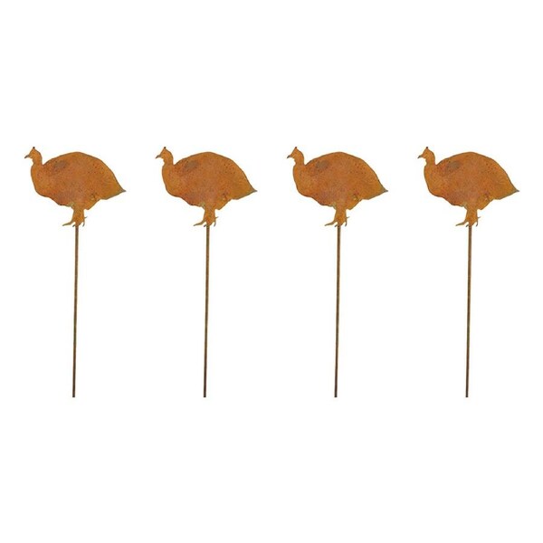 4PK LVD Rustic-Coated Metal Small Guinea Fowl Garden Stake Ornament 78x10x0.64cm