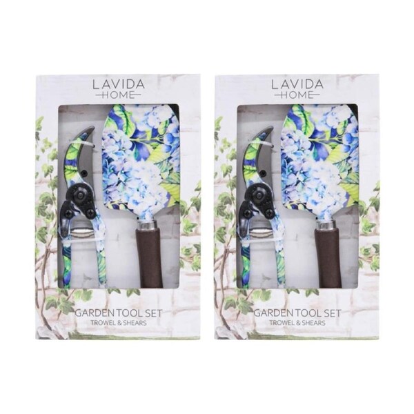 2x 2pc LVD Outdoor Yard Gardening/Planting Trowel & Secateurs Tool Set Hydrangea