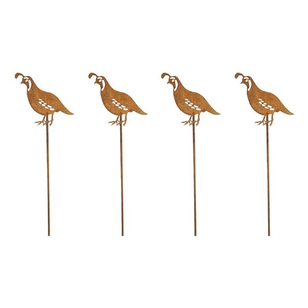 4PK LVD Rustic-Coated Metal Small Quail Garden Stake Decor Ornament 78x9x0.64cm
