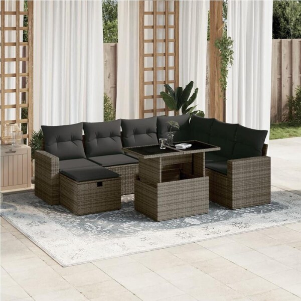 8 Piece Garden Sofa Set with Cushions Grey Poly Rattan vidaXL
