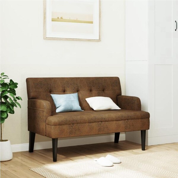 Bench with Backrest Brown 112x65.5x75 cm Faux Suede Leather vidaXL
