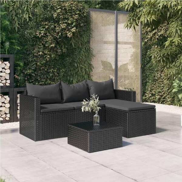 Garden Lounge Set Black Poly Rattan vidaXL
