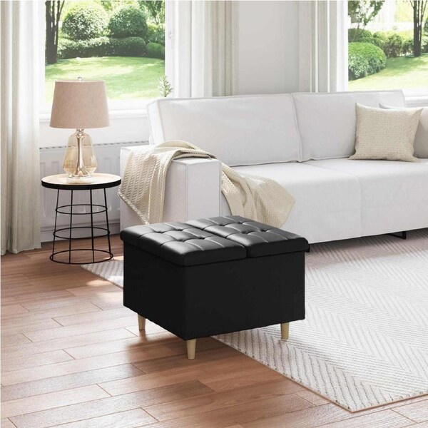 Storage Ottoman with Cushion Black 60 x 60 x 45 cm Faux leather vidaXL