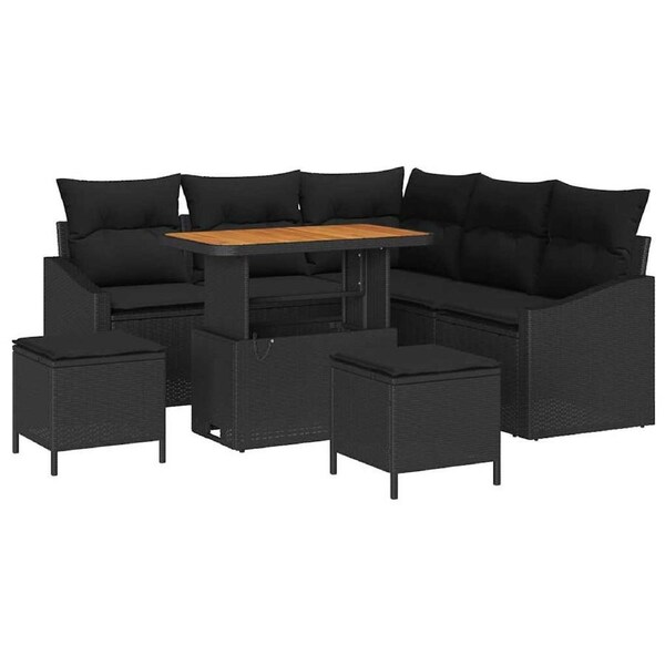 Garden Sofa Set with Cushion 8 pcs Black Poly rattan vidaXL