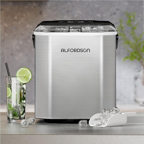 ALFORDSON Ice Maker Machine 12kg Self Cleaning w/ Handle Stainless steel