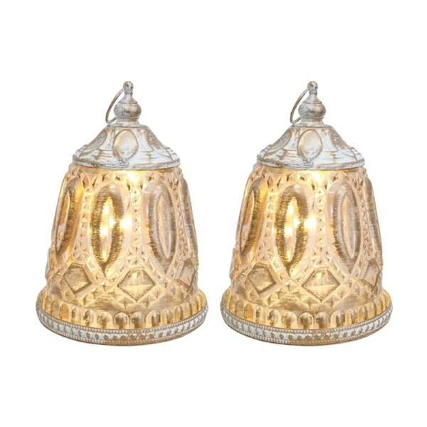 2PK LVD LED Lantern Home Decor Vintage-Inspired Gold/Wash 9x9x13cm