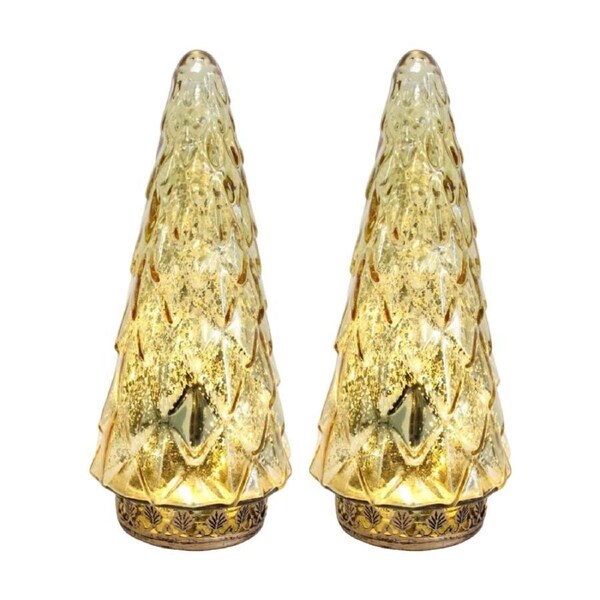 2PK LVD Vintage-Inspired Large Pine Tree LED Lantern Home Decor Gold 11x11x24cm