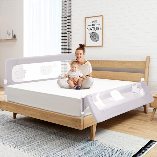 Advwin 2pcs 200cm Folding Baby Bed Rail Height Adjustable Kids Safety Bed Rail Toddler Protect Guard