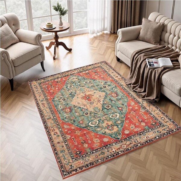 Marlow Floor Rug Polyester Washable Vintage Carpet Soft Plush Non Slip 160x120