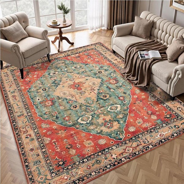 Marlow Floor Rug Polyester Washable Vintage Carpet Soft Plush Non Slip 200x300