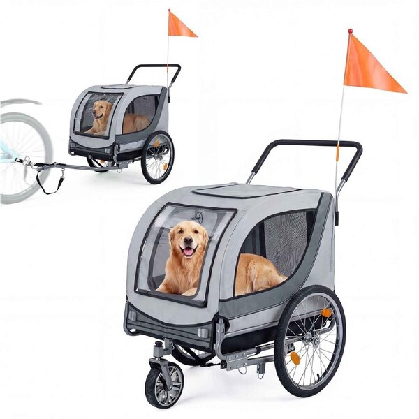 Costway 2-in-1 Dog Bike Trailer up to 80kg Pet Stroller Cart Bicycle Carrier w/Wheels & Reflectors White