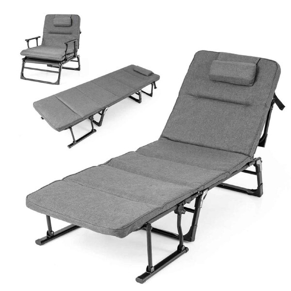 Costway 3in1 Folding Camping Cot Convertible Single Sofa Chair Chaise Lounge Sleeper Bed w/6-Level Adjustable Backrest