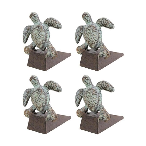 4PK LVD Coastal Metal Turtle Door Stopper Home Decor 19x16x13cm Green/Brown