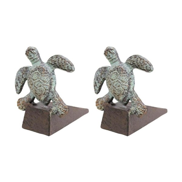 2PK LVD Coastal Metal Turtle Door Stopper Home Decor 19x16x13cm Green/Brown