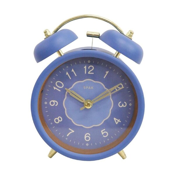 LVD Newport Metal Analogue Alarm Clock Bedroom Decor 14cm Blue/White/Gold
