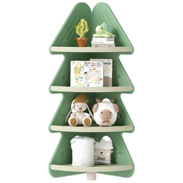 Giantex Kids Corner Display Shelf Book Storage Organizer Bookshelf Christmas Tree Bookcase
