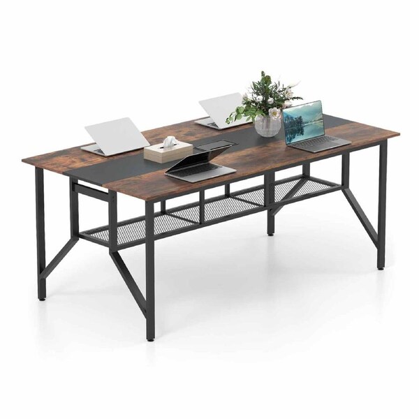 Costway 1.8M Office Computer Desk Conference Table Kitchen Dining Table Writing Meeting Workstation w/Storage Shelf